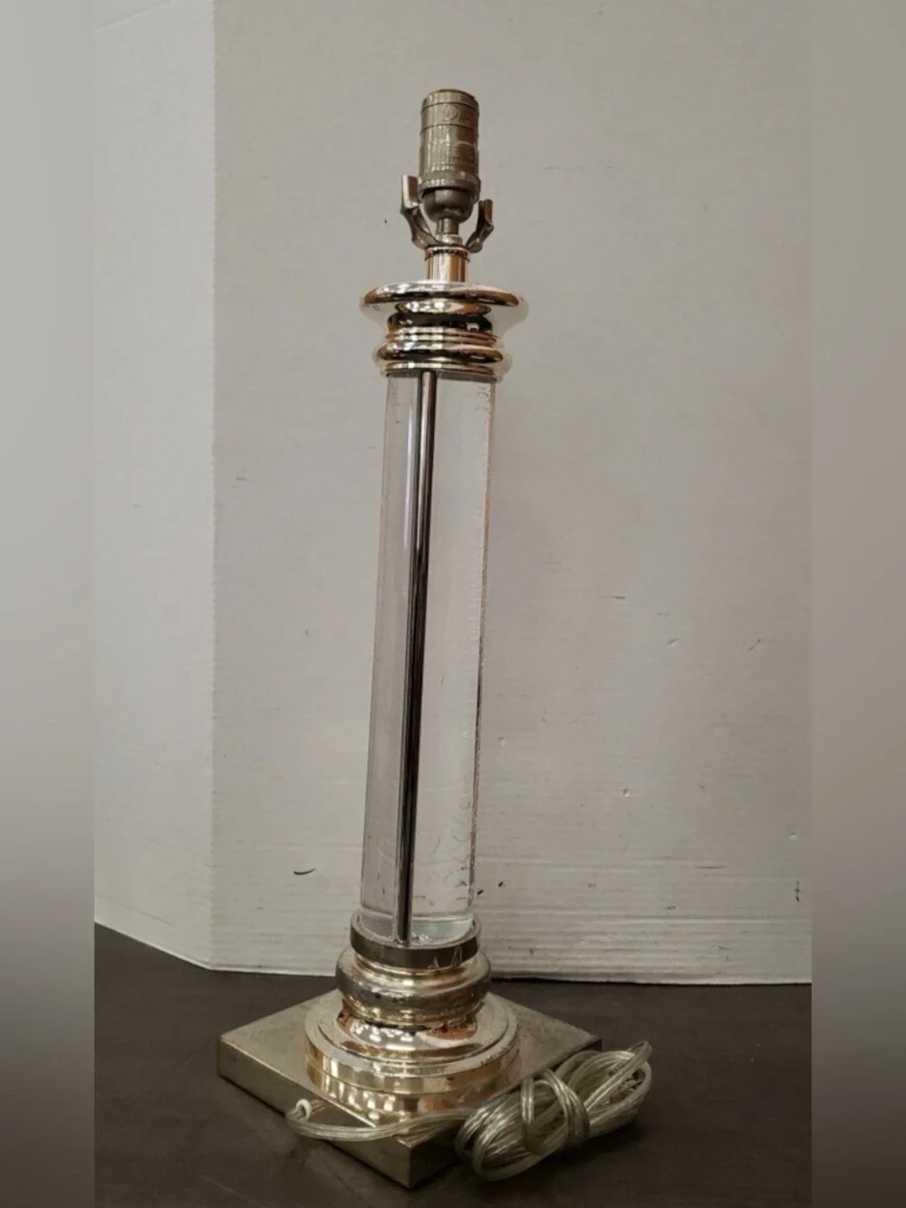 2 Vintage Restoration Hardware RH nickel/lucite column table lamps 23.5” SET/2 - Picture 9 of 14